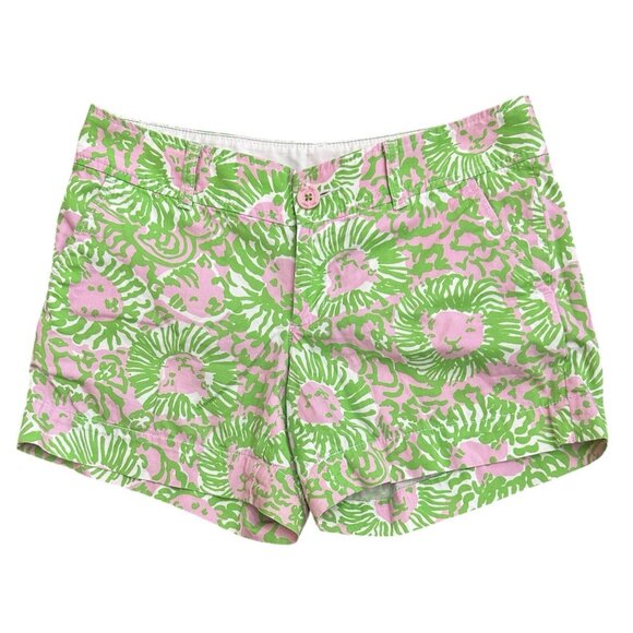 Lilly Pulitzer The Callahan Shorts Sunnyside Lions Cabana Pink Green Size 4 - Picture 1 of 6